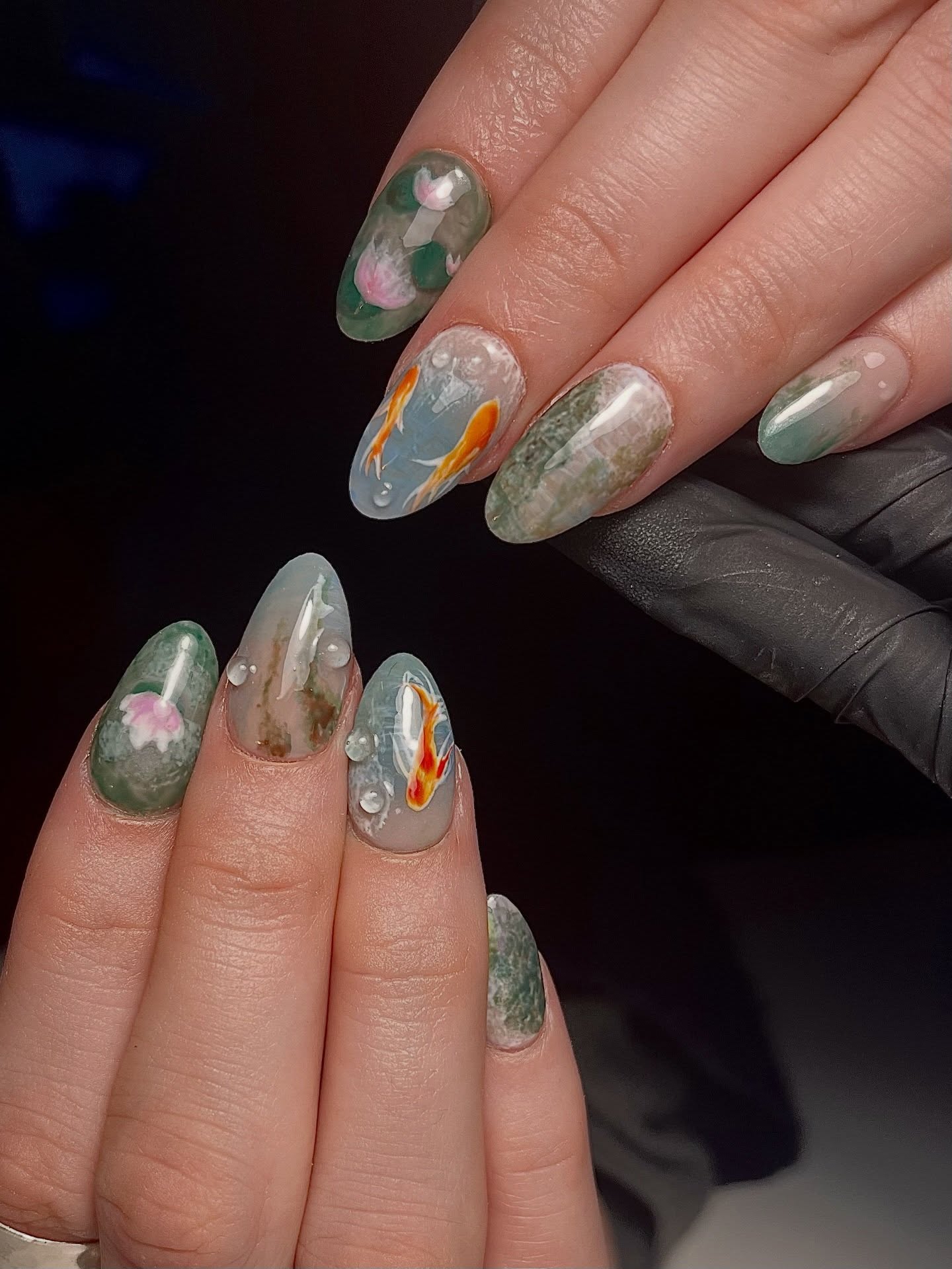 The Monet Set — koi pond nail art overview