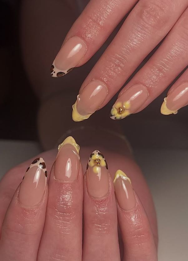 Sunflower French tip nail design