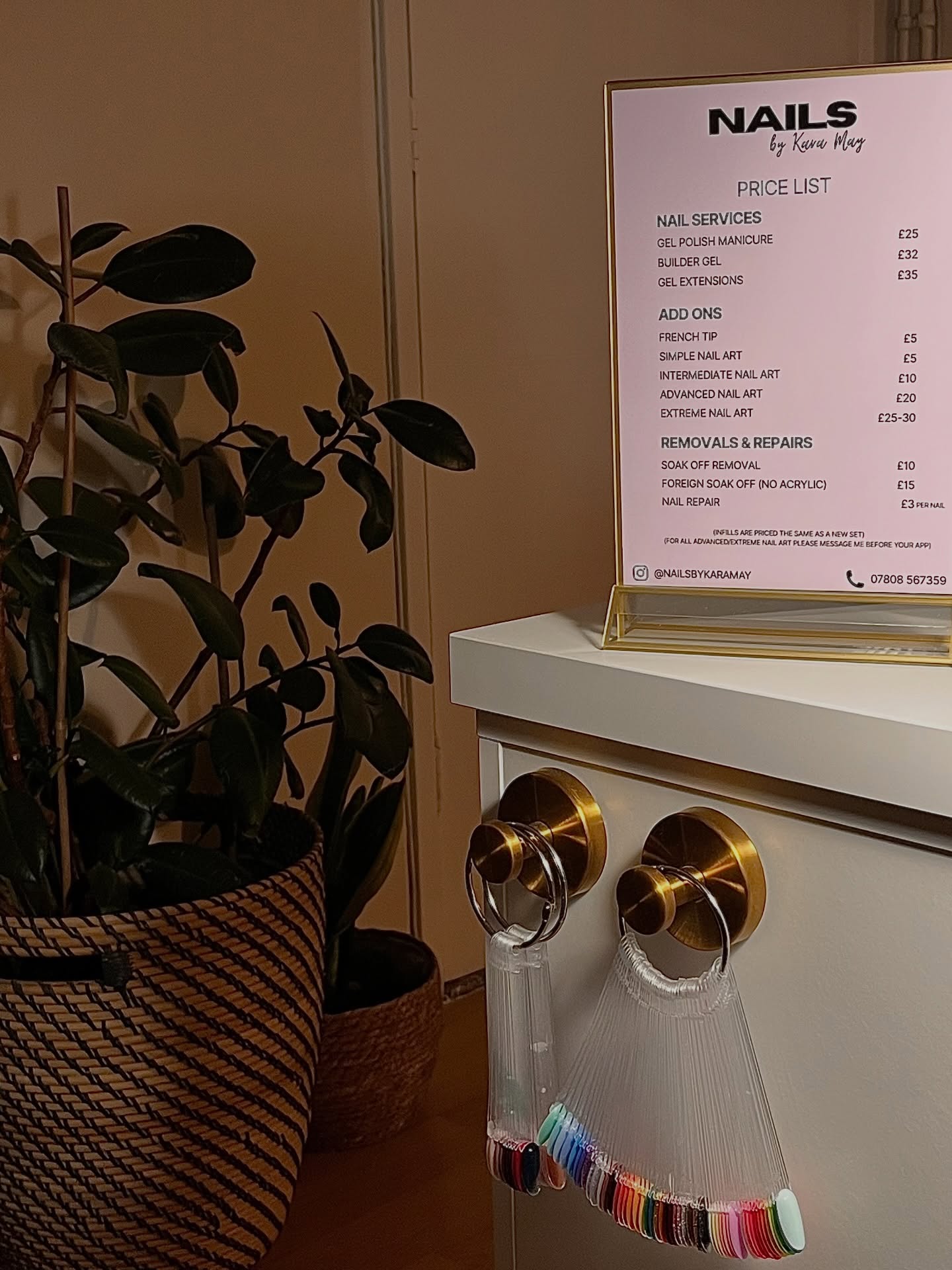 Studio price list and colour swatches